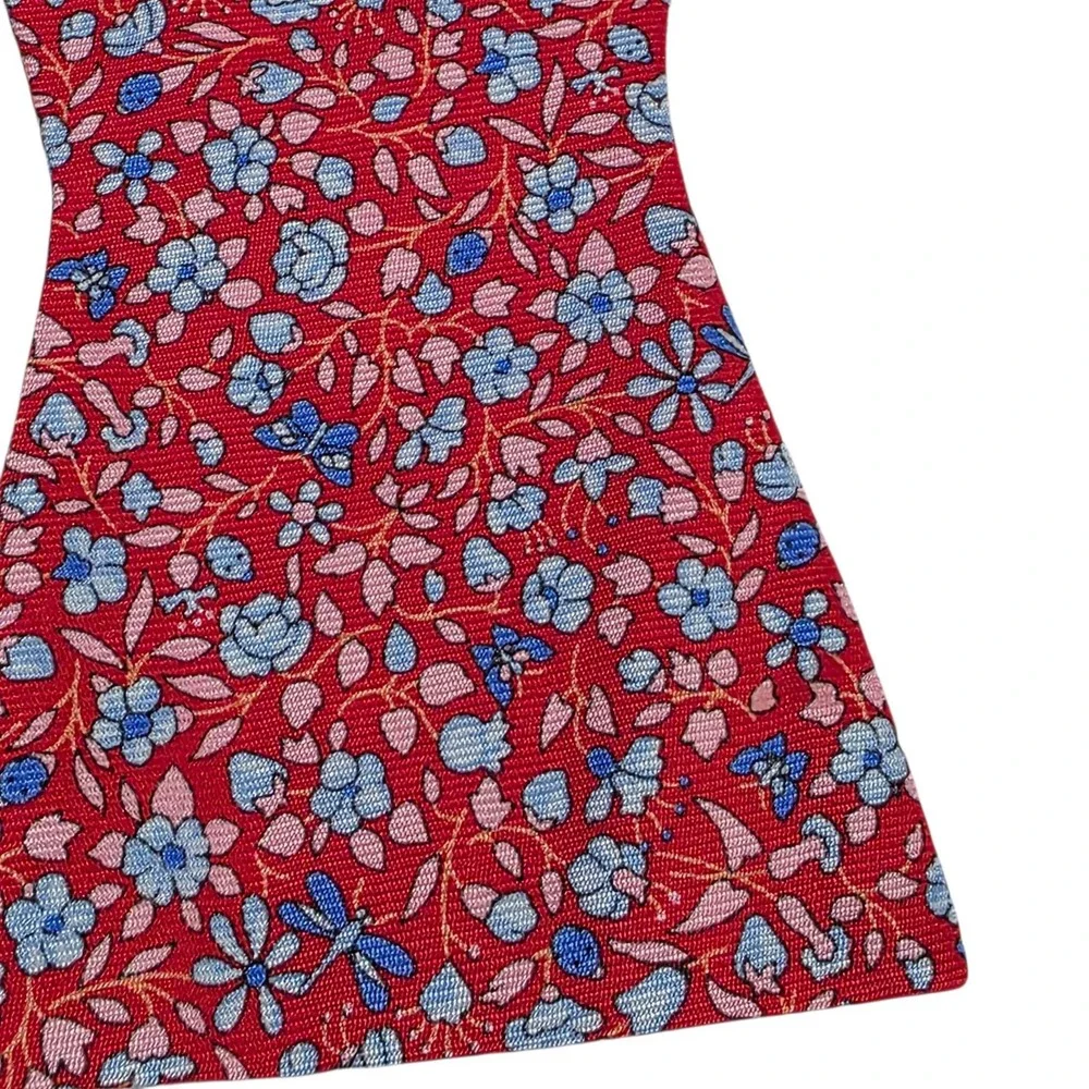 CREMIEUX Floral Silk Self-Tie‎ Bow Tie Red Blue Adjustable 100% Silk Preppy
